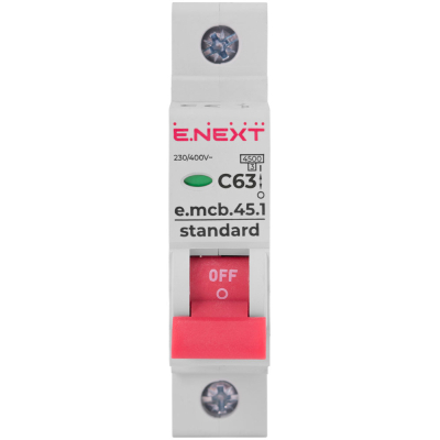 Автоматичний вимикач E.NEXT 1-п e.mcb.stand. 63А C ( 4,5кА) (s002014)