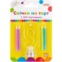 Свічка Maxi 4 шт. на торт з LED підставкою "9", що світиться (MX701007-9)