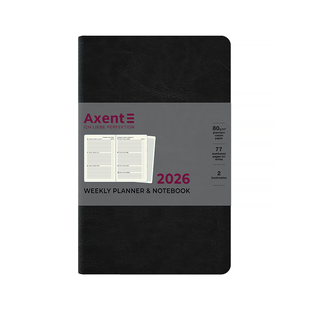 Тижневик Axent датований 2026 Partner City Soft 125х195, чорний (8521-26-01-A) Тижневик Axent датований 2026 Partner City Soft 125х195, чорний (8521-26-01-A)