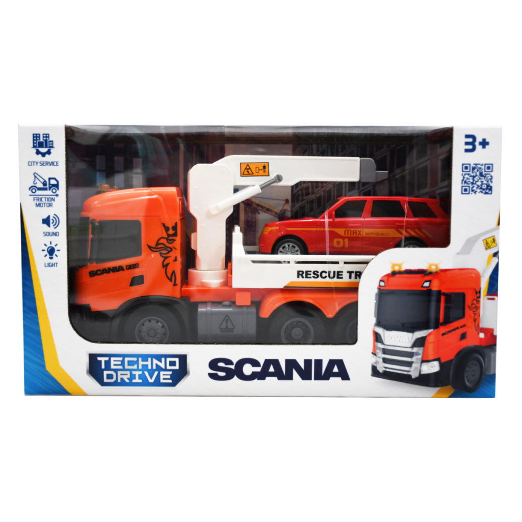 Спецтехніка TechnoDrive серії Big Truck – Евакуатор Scania з машиною (світло, звук) (6408KS) Спецтехніка TechnoDrive серії Big Truck – Евакуатор Scania з машиною (світло, звук) (6408KS)