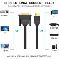 Кабель мультимедійний HDMI M to DVI M 2.0m black VENTION (ABFBH)