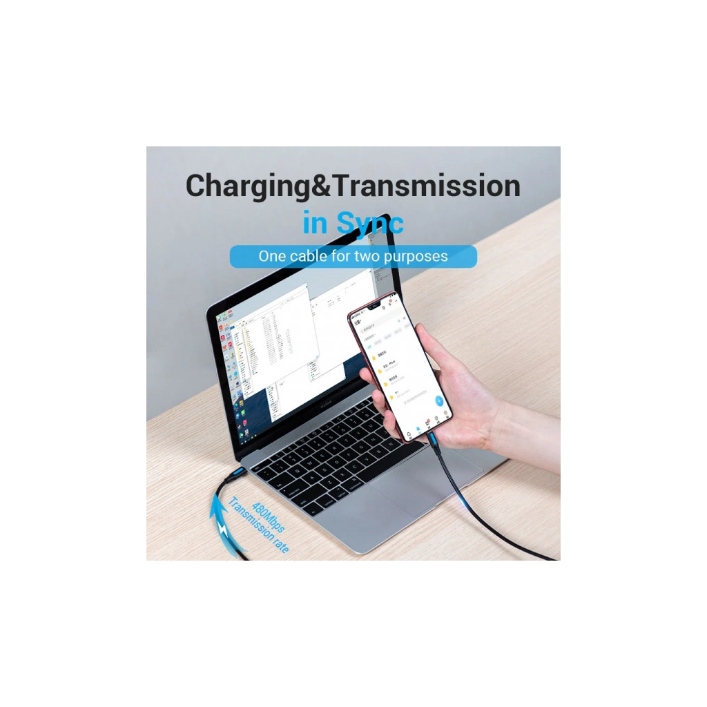 Дата кабель USB-C to Micro 5P 1.5m 10W black Vention (COVBG)