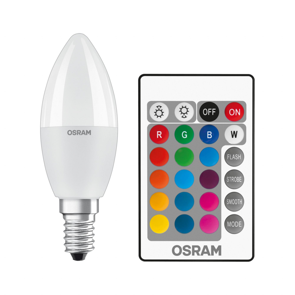 Лампочка Osram LED В40 4.5W 470Lm 2700К+RGB E14 пульт ДУ (4058075430853) Лампочка Osram LED В40 4.5W 470Lm 2700К+RGB E14 пульт ДУ (4058075430853)