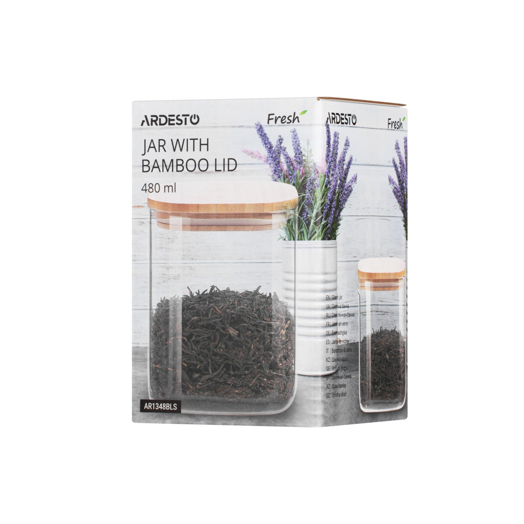 Ємність для сипучих продуктів Ardesto Fresh квадратна, скло, бамбук 480 мл (AR1348BLS) Ємність для сипучих продуктів Ardesto Fresh квадратна, скло, бамбук 480 мл (AR1348BLS)