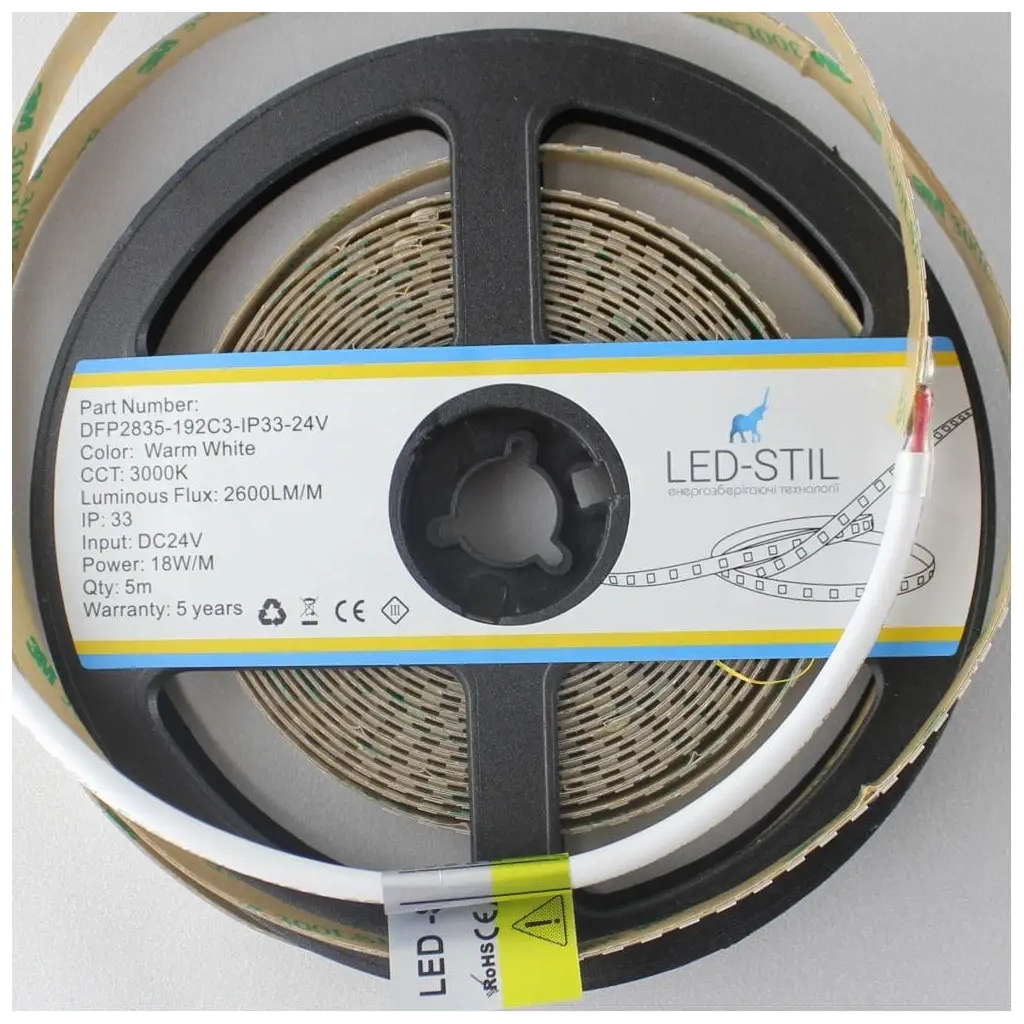 Світлодіодна стрічка LED-STIL 3000K 18 Вт/м 2835 192 діода IP33 24 Вольта 2600 lm тепле світло (DFP2835-192C3-IP33-24V)