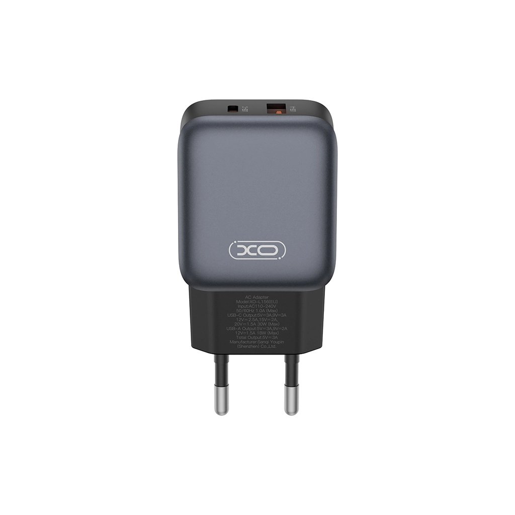 Зарядний пристрій XO L156 USB-C PD30W + USB-A QC3.0 Black (L156.black)
