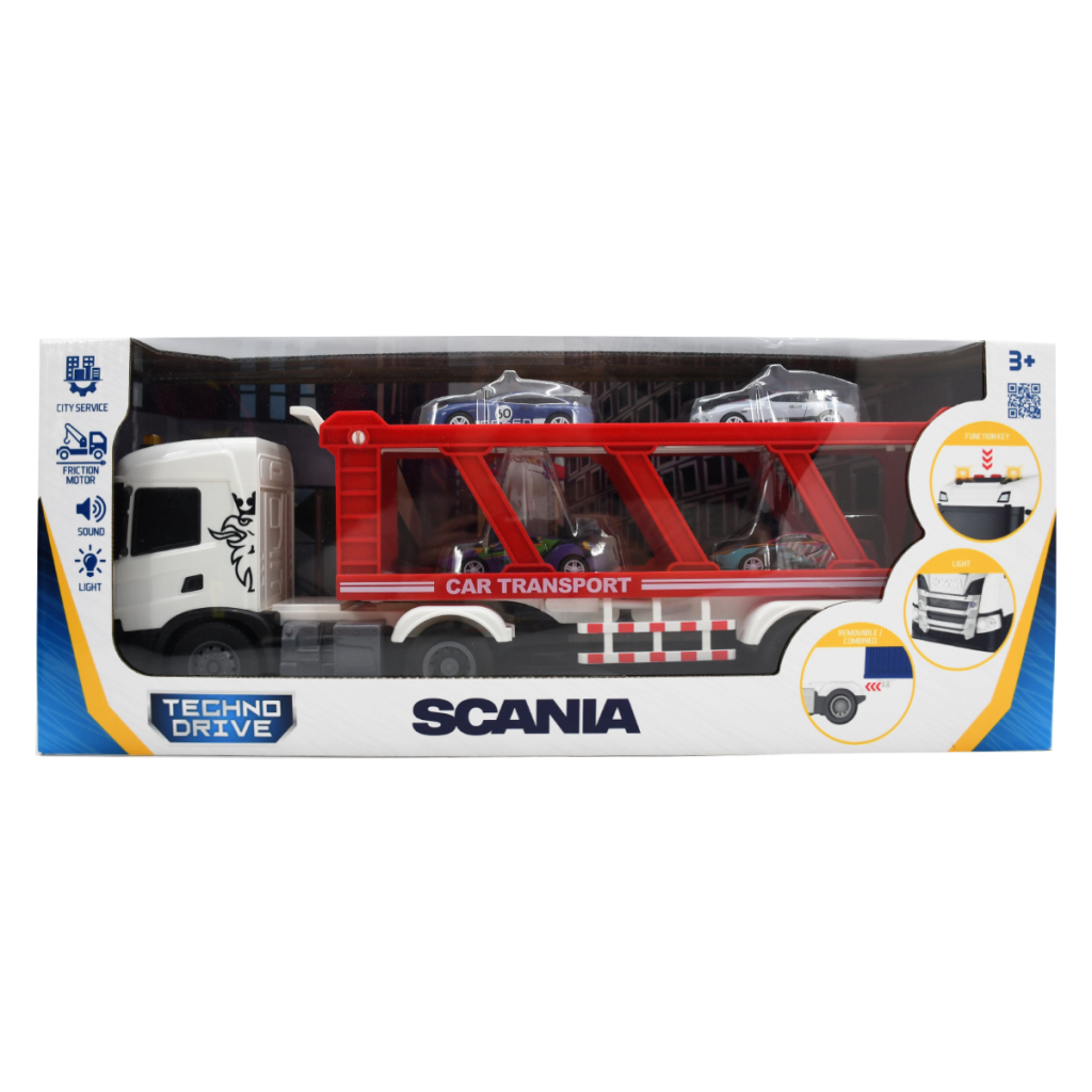 Спецтехніка TechnoDrive серії Large Truck – Автоперевізник Scania (4 машини, світло, звук) (6414KS) Спецтехніка TechnoDrive серії Large Truck – Автоперевізник Scania (4 машини, світло, звук) (6414KS)