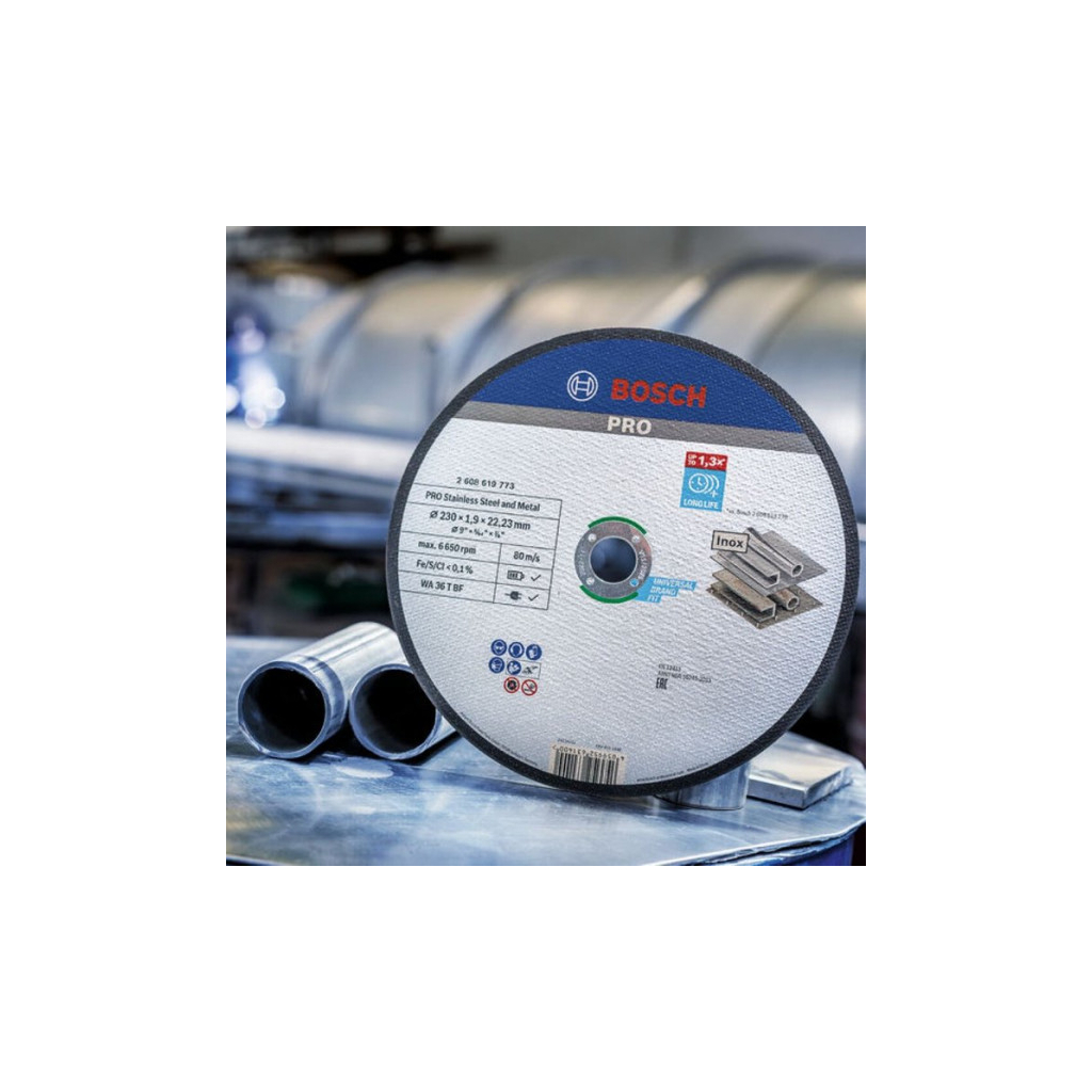 Круг відрізний Bosch Professional, для нержавіючої сталі та металу, 230×1.9×22.23 mm (2.608.619.773) Круг відрізний Bosch Professional, для нержавіючої сталі та металу, 230×1.9×22.23 mm (2.608.619.773)