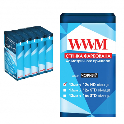 Ribbon for printers 13mm x 12m HD k. Black*5pcs WWM (R13.12H5)