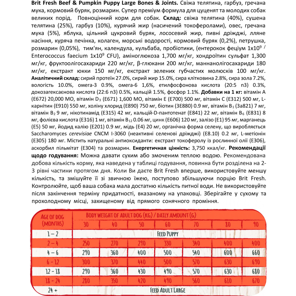 Сухий корм для собак Brit Fresh Beef/Pumpkin Puppy Large 12 кг (8595602530755)