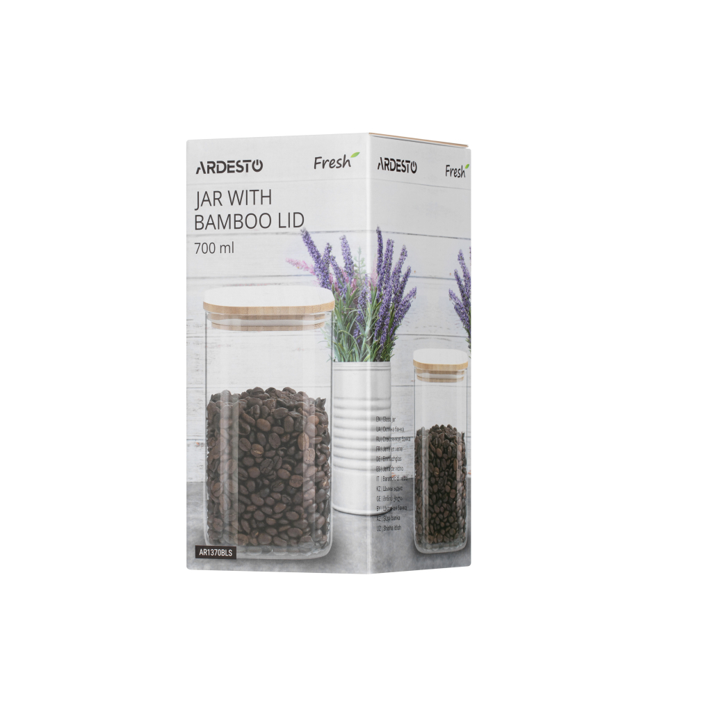 Ємність для сипучих продуктів Ardesto Fresh квадратна, скло, бамбук 700 мл (AR1370BLS) Ємність для сипучих продуктів Ardesto Fresh квадратна, скло, бамбук 700 мл (AR1370BLS)