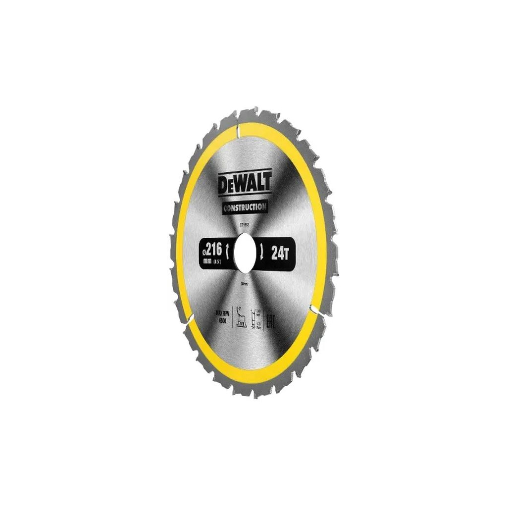 Диск пильний DeWALT CONSTRUCTION 216 х 30 мм, 24z (ATB) - 5 градусів (DT1952) Диск пильний DeWALT CONSTRUCTION 216 х 30 мм, 24z (ATB) - 5 градусів (DT1952)