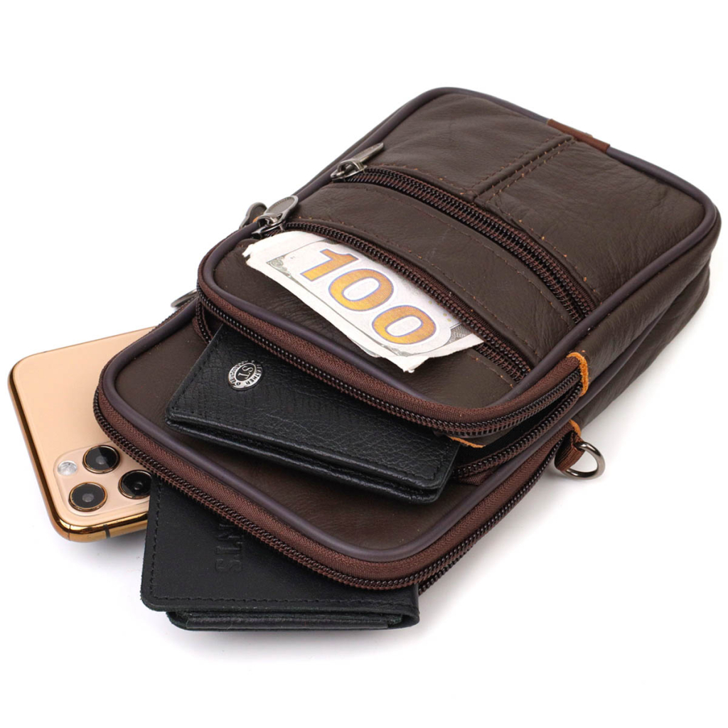 Сумка Vintage На пояс з натуральної шкіри Коричнева (21482)