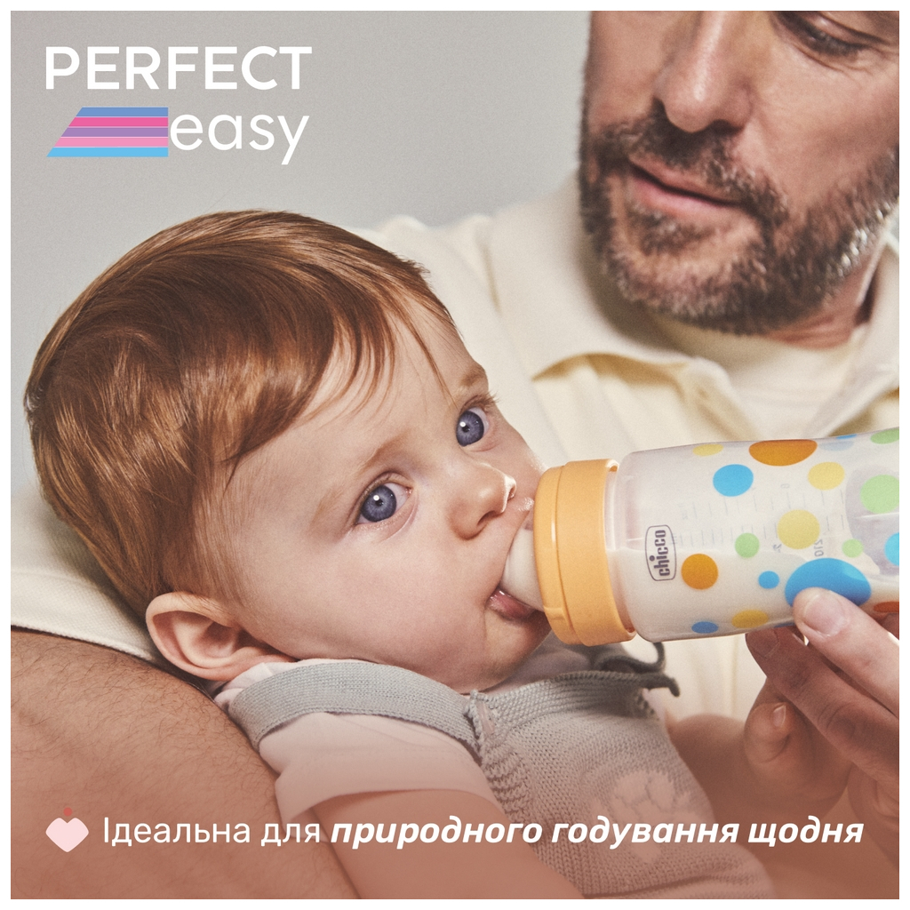 Пляшечка для годування Chicco Perfect Easy силіконова, від 2 міс., середній потік 250 мл (20243.20)