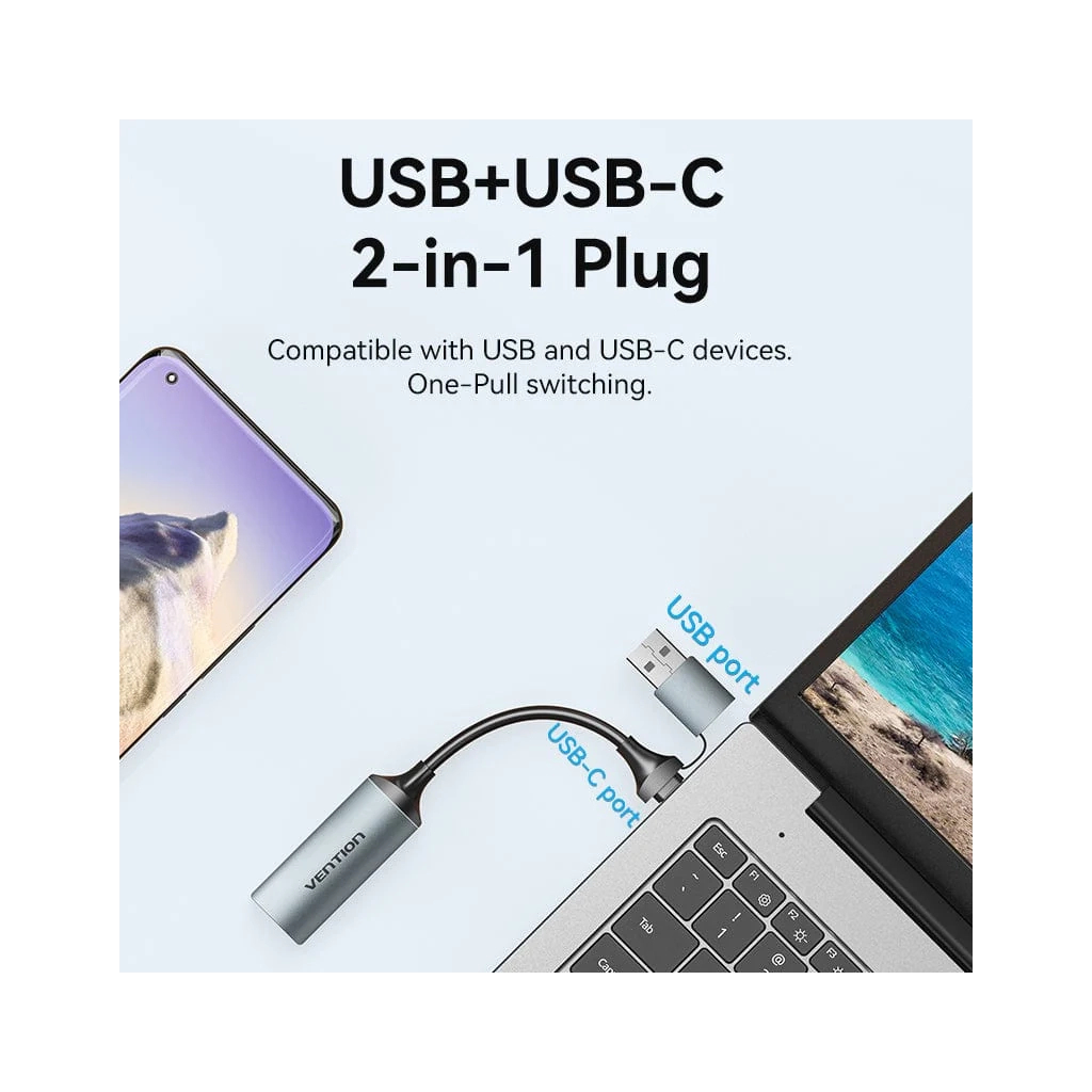 Перехідник USB-C + USB-A to HDMI M 0.1m video capture gray Vention (ACWHA)