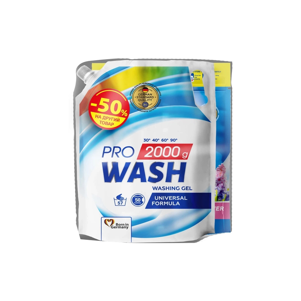 Набір побутової хімії Pro Wash Гель для прання Універсал 2000 г + Капсули для прання Квітка дощу 10 шт. (4262396149091)