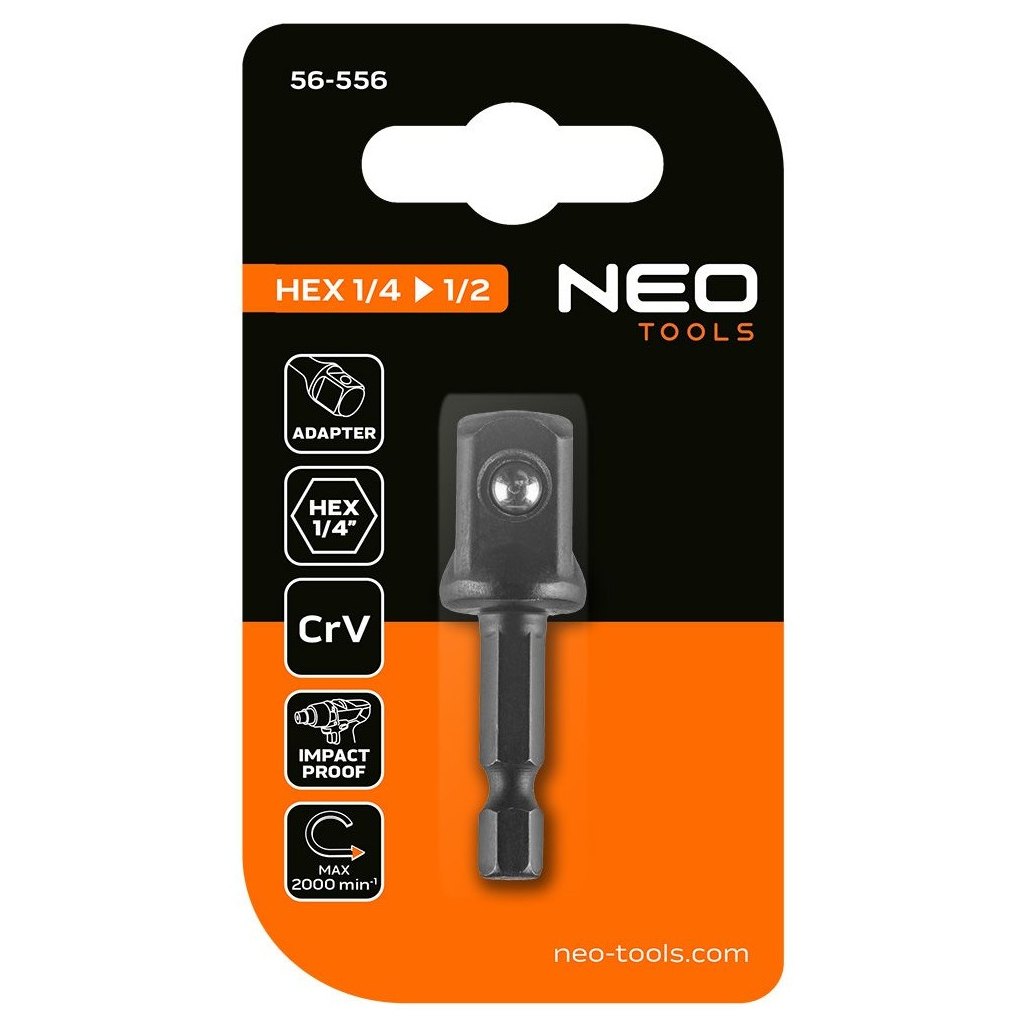Адаптер для інструменту Neo Tools 1/4" Hex 1/2" квадрат, ударний, сталь S2 (56-556) Адаптер для інструменту Neo Tools 1/4" Hex 1/2" квадрат, ударний, сталь S2 (56-556)