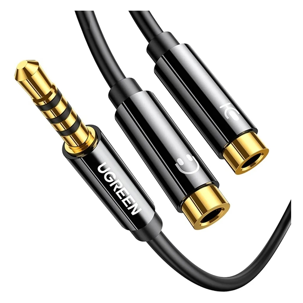 Кабель мультимедійний 3.5mm M to 2x3.5mm F 0.2m AV141 black Ugreen (30619)