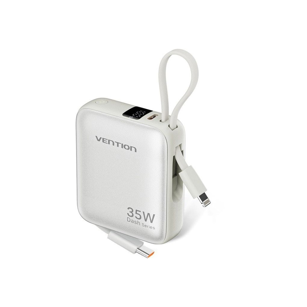 Батарея універсальна Vention 10000mAh 35W PD, built-in USB-C, Lightning Cables, LED Display, Beige (FHFN0)