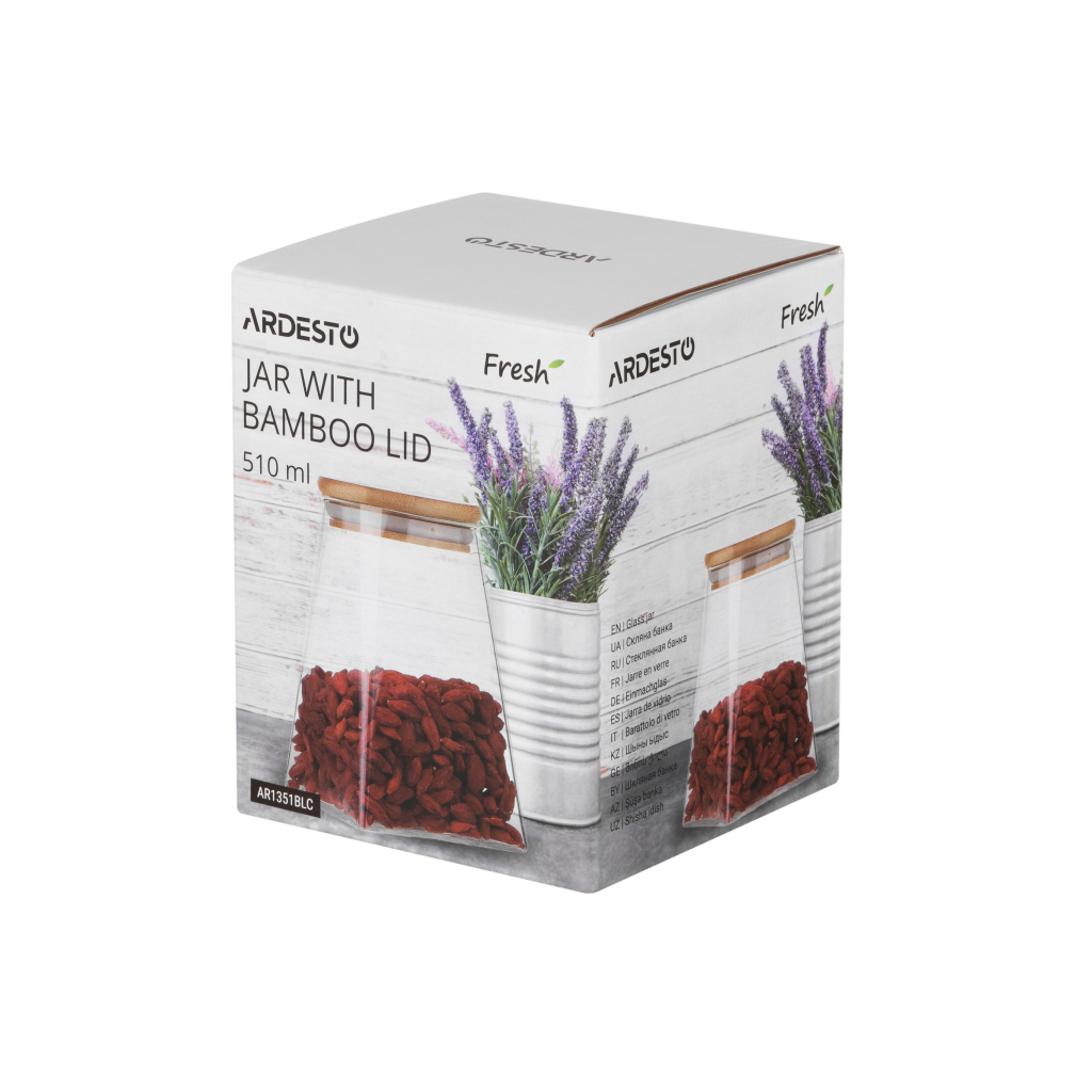 Ємність для сипучих продуктів Ardesto Fresh конус, скло, бамбук 510 мл (AR1351BLC) Ємність для сипучих продуктів Ardesto Fresh конус, скло, бамбук 510 мл (AR1351BLC)