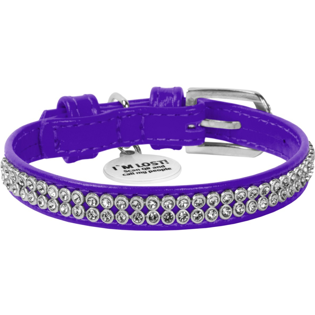 Нашийник для тварин WAUDOG Glamour з QR-паспортом "Стрази" XS Ш 9 мм Д 19-25 см фіолетовий (33079)