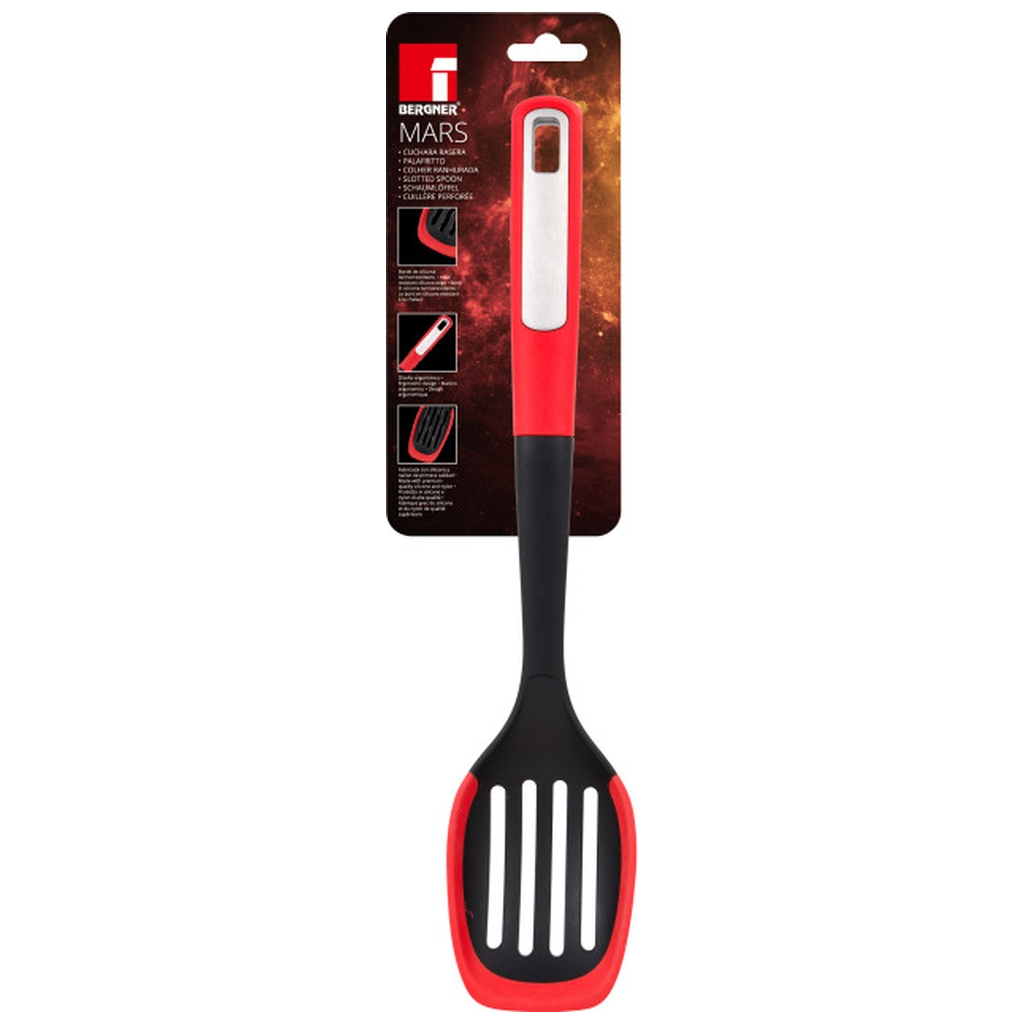 Ложка кухарська Bergner Mars з прорізами, 34 см (BG-38871-RD)