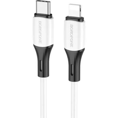 Дата кабель USB-C to Lightning 1.0m 3A 20W silicone BX79 white BOROFONE (6974443384734)