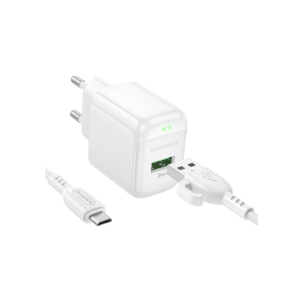 Зарядний пристрій BOROFONE BAS42A Potential USB QC3.0 + cable USB to Micro 5P White (6941991113796)