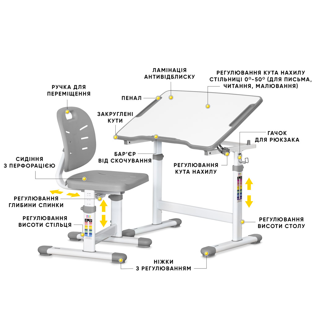 Парта зі стільцем Evo-kids Ergo Grey (Evo-03 Ergo G)