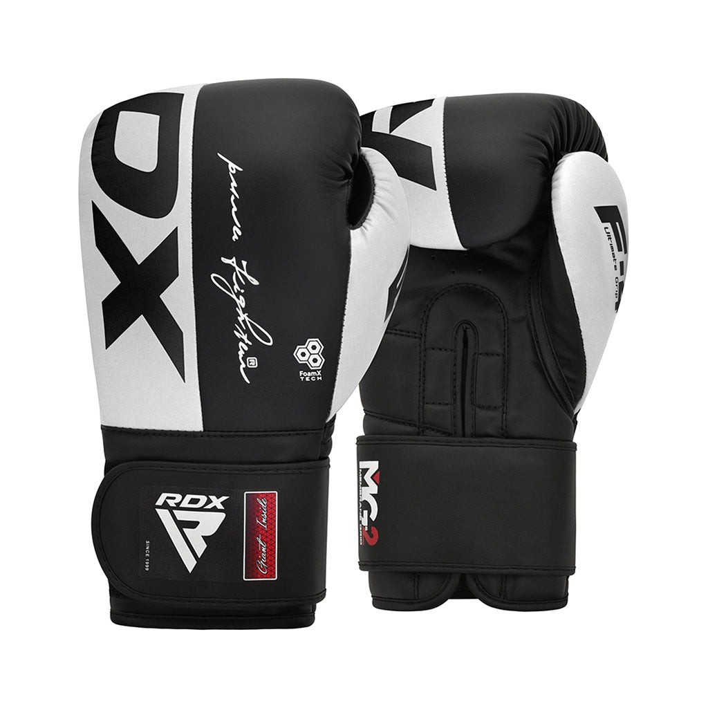 Боксерські рукавички RDX F4 Boxing Sparring Gloves Hook & Loop White/Black 10 унцій (BGR-F4B-10OZ)