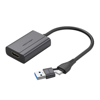 Перехідник USB-C + USB-A to HDMI Adapter 0.15M Gray Aluminium Alloy Type VENTION (ACYHB)