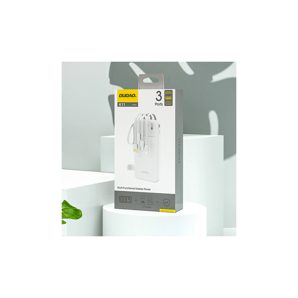Повербанк Dudao 10000mAh K11 10W, USB-A, USB-C, microUSB, with USB-A/USB-C/Lightning/MicroUSB cables White (6977196681860)
