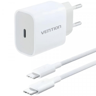 Зарядний пристрій Vention 1xUSB-C PD20W + cable USB-C to USB-C white (G16W0-EU)