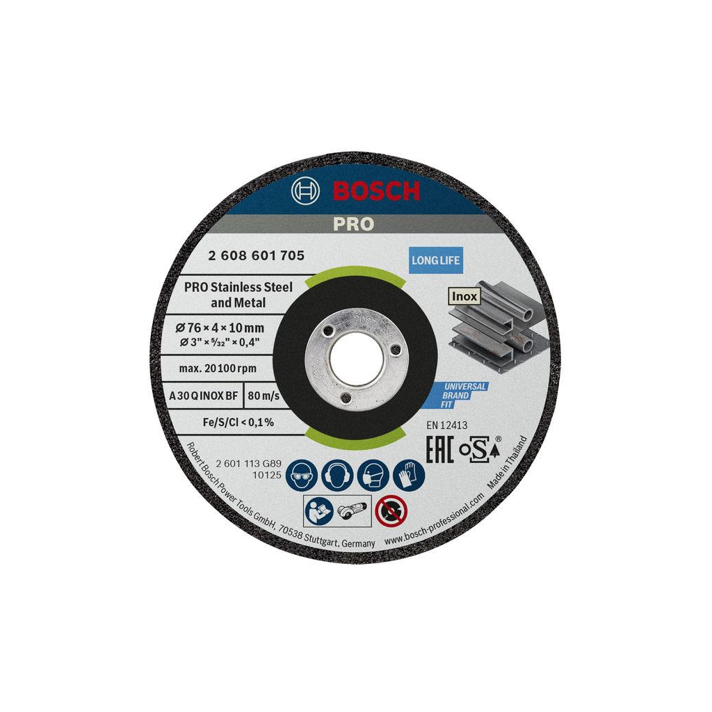 Круг відрізний Bosch Professional, для нержавіючої сталі та металу, 76×4×10 mm, 2 шт (2.608.601.705) Круг відрізний Bosch Professional, для нержавіючої сталі та металу, 76×4×10 mm, 2 шт (2.608.601.705)