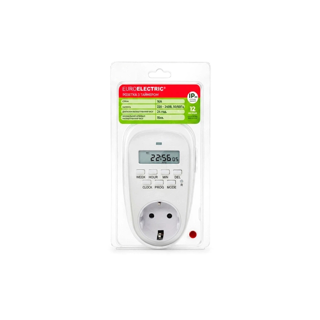 Таймер-розетка EUROELECTRIC 16A/3600W 7дн, White (ST-16A/3,60kW(E))