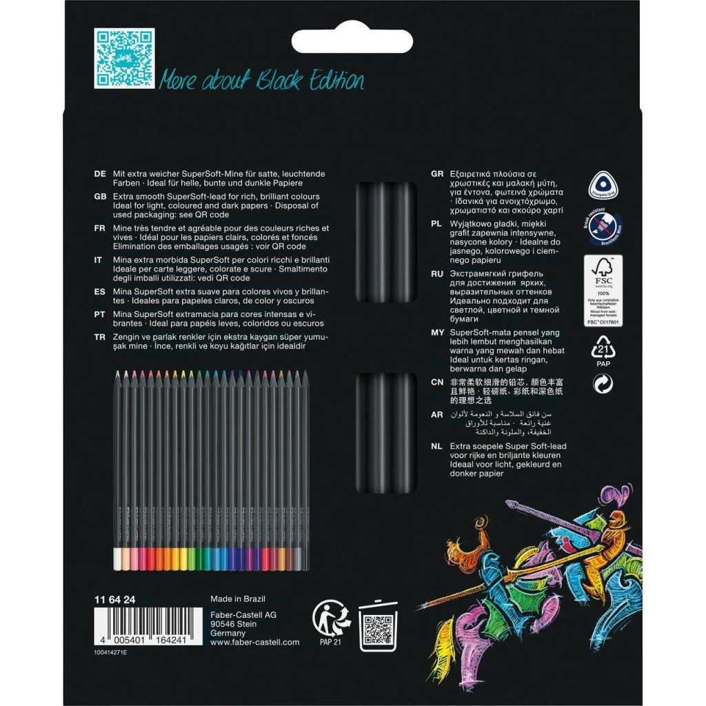 Олівці кольорові Faber-Castell Black Edition colour pencils 24 кольора тригранні чорне дерево, (116424) (31227)