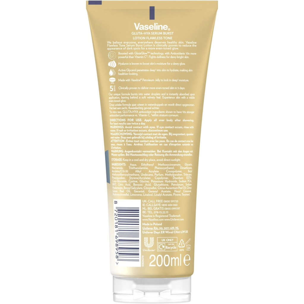 Лосьйон для тіла Vaseline Gluta-Hya З гіалуроном Для бездоганного тону 200 мл (8720181698958)