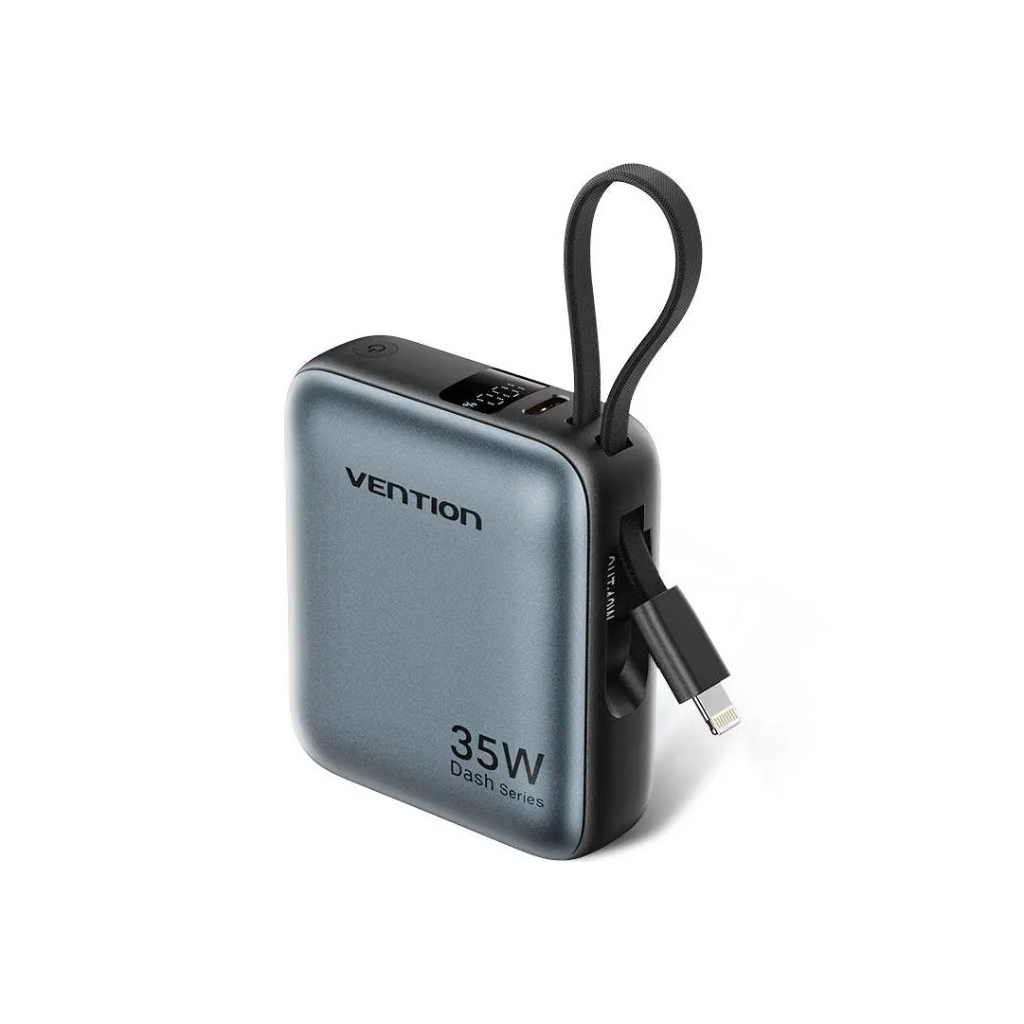 Батарея універсальна Vention 10000mAh 35W PD, built-in USB-C, Lightning Cables, LED Display, Gray (FHFH0)