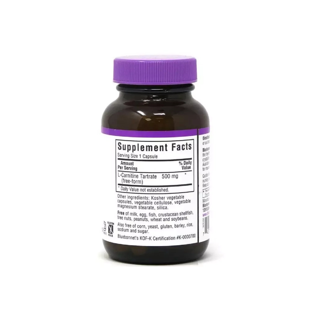 Амінокислота Bluebonnet Nutrition L-Карнітин 500 мг, L-Carnitin, 30 вегетаріанських капсул (BLB0032)