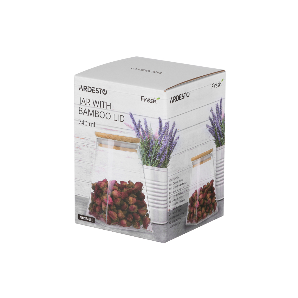Ємність для сипучих продуктів Ardesto Fresh конус, скло, бамбук 740 мл (AR1374BLC) Ємність для сипучих продуктів Ardesto Fresh конус, скло, бамбук 740 мл (AR1374BLC)