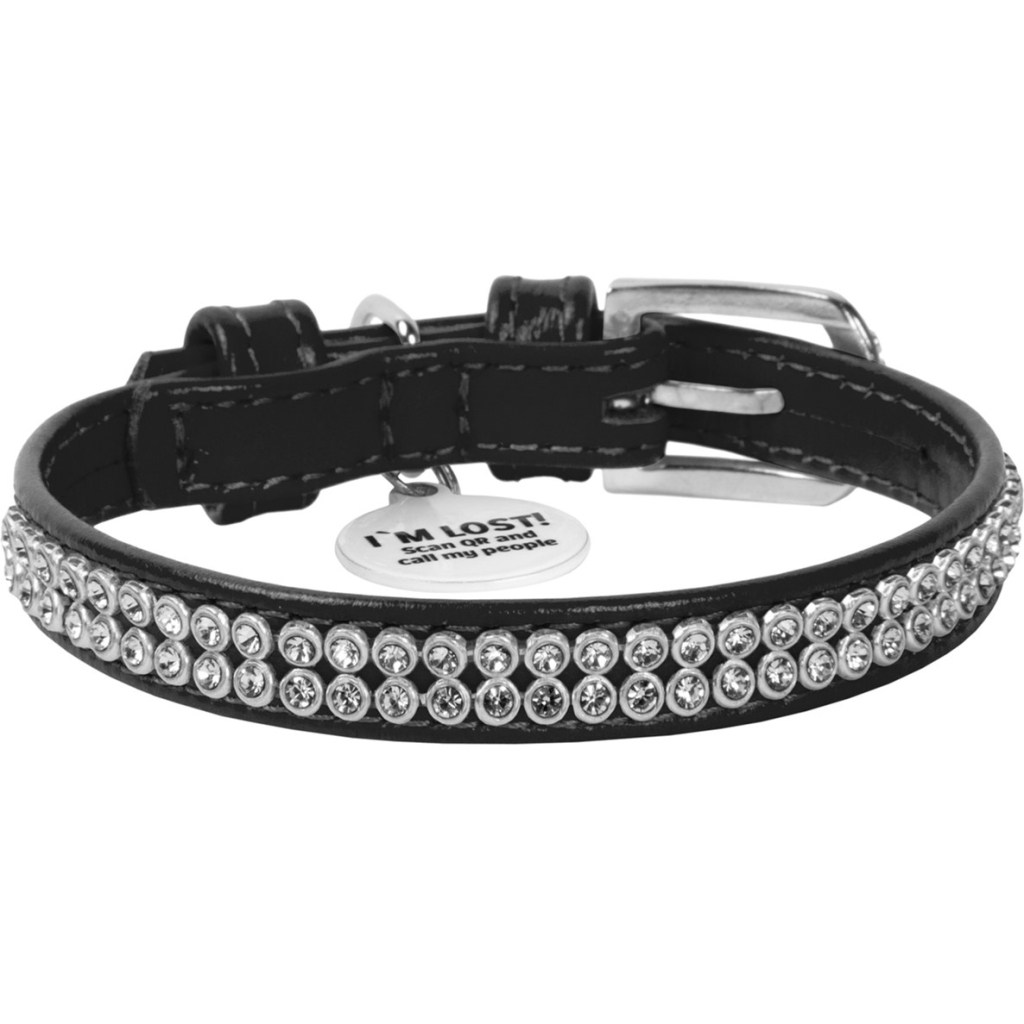 Нашийник для тварин WAUDOG Glamour з QR-паспортом "Стрази" XS Ш 9 мм Д 19-25 см чорний (33071)
