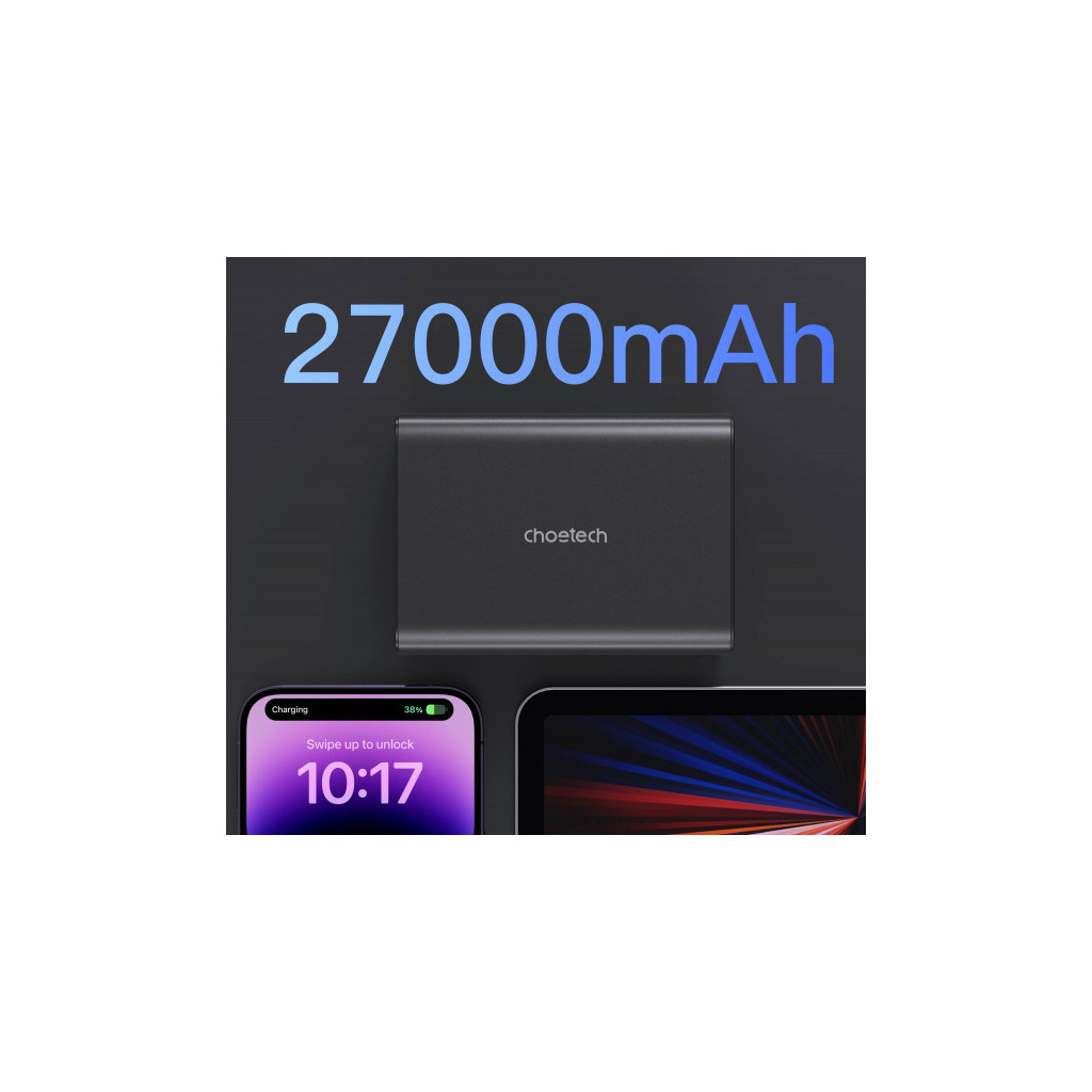 Батарея універсальна Choetech 27000mAh, PD/3.0/100W, USB-C*2/100+100W, USB-A*2/QC3.0/22.5W (B635-BK)