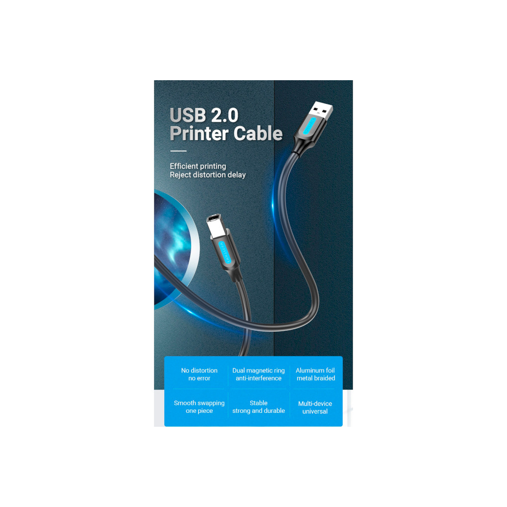 Кабель для принтера USB 2.0 AM/BM 1.5m 480Mbps PVC black Vention (COQBG)