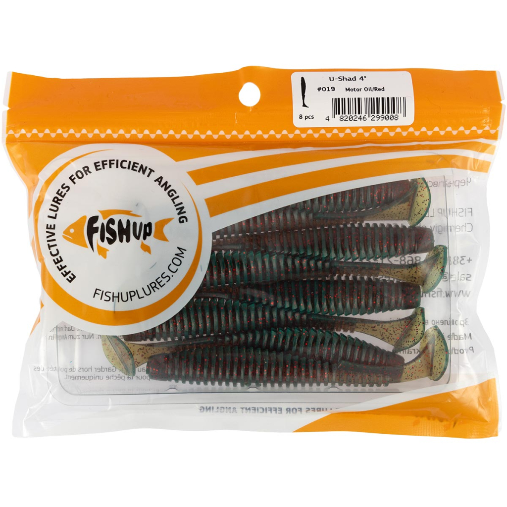 Силікон рибальський FishUP U-Shad 4" 019 - Motor Oil/Red (8шт/уп) (1864.13.97)