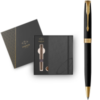 Ballpoint pen Parker SONNET 17 Matte Black Lacquer GT BP + Parker notebook + gift pack. GIFT24 (84 832b24)