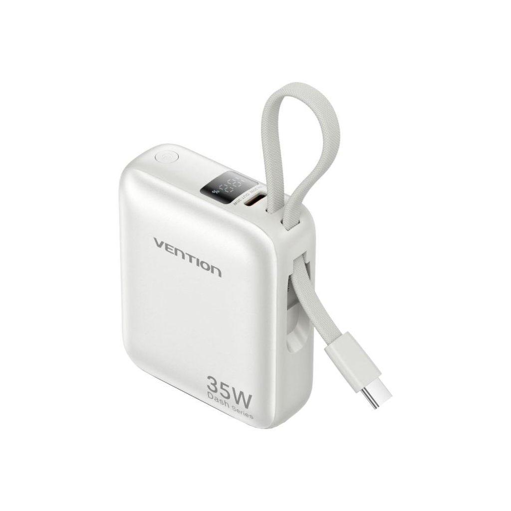 Батарея універсальна Vention 10000mAh 35W PD, QC, built-in USB-C Cable, LED Display, Beige (FHEN0)