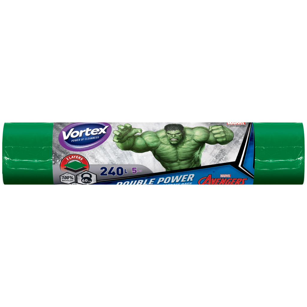 Пакети для сміття Vortex Max Hulk багатошарові зелені 240 л 5 шт. (4823071643183) Пакети для сміття Vortex Max Hulk багатошарові зелені 240 л 5 шт. (4823071643183)