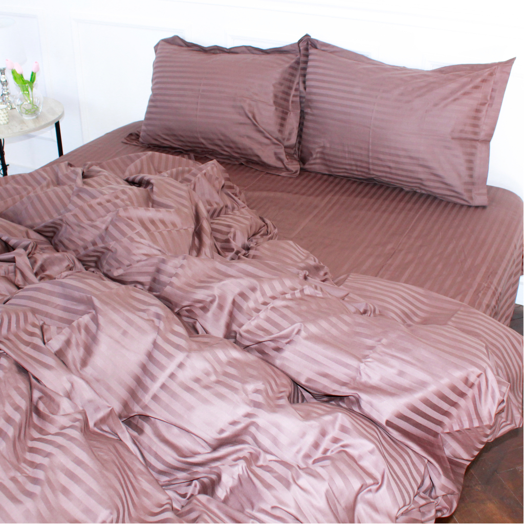 Постільна білизна MirSon Satin Stripe 30-0006 Dark Brown 160х220 полуторний Євро (2200005249444)