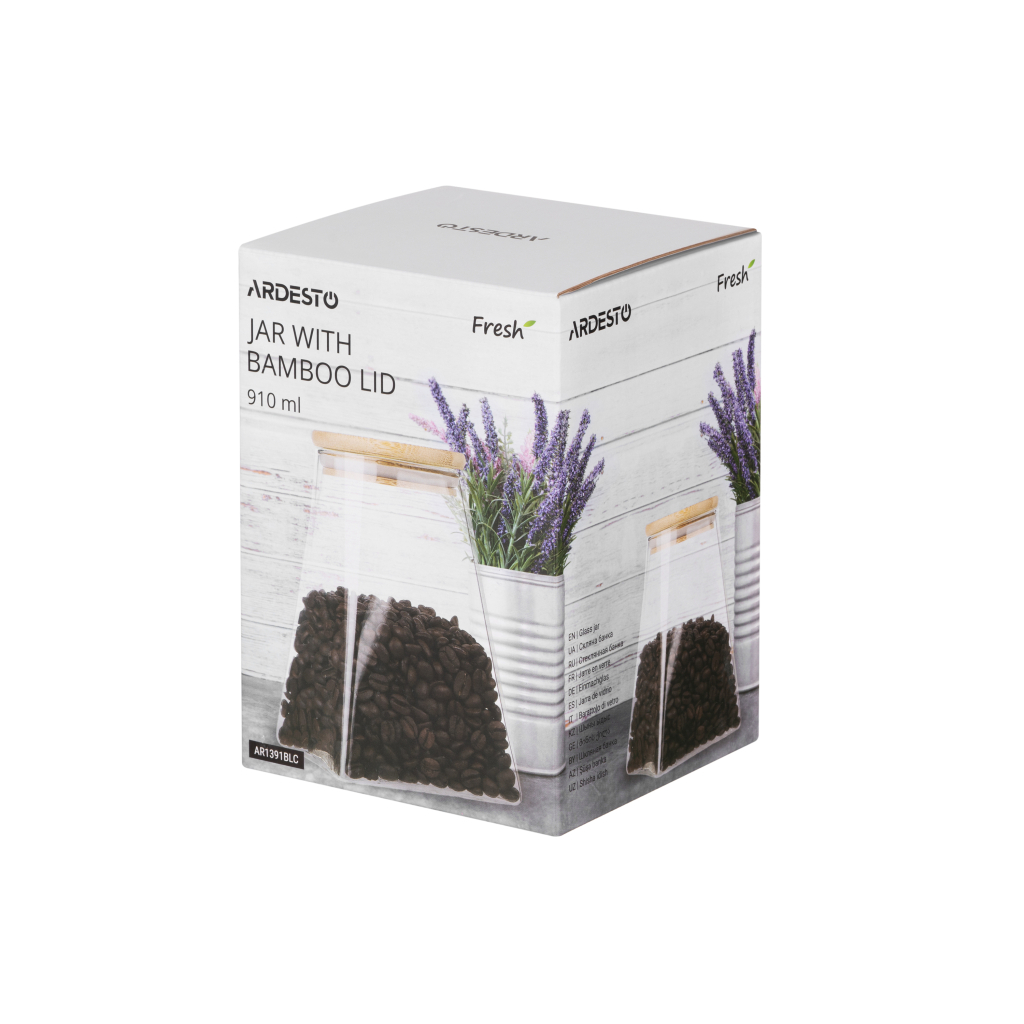 Ємність для сипучих продуктів Ardesto Fresh конус, скло, бамбук 910 мл (AR1391BLC) Ємність для сипучих продуктів Ardesto Fresh конус, скло, бамбук 910 мл (AR1391BLC)