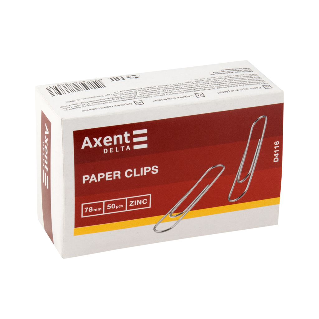 Скріпки канцелярські Axent оцинковані 78 мм 50 шт (полібег) (D4116/P) Скріпки канцелярські Axent оцинковані 78 мм 50 шт (полібег) (D4116/P)